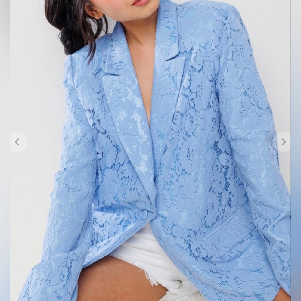 Gorgeous Sky Blue Open Lace Blazer -M